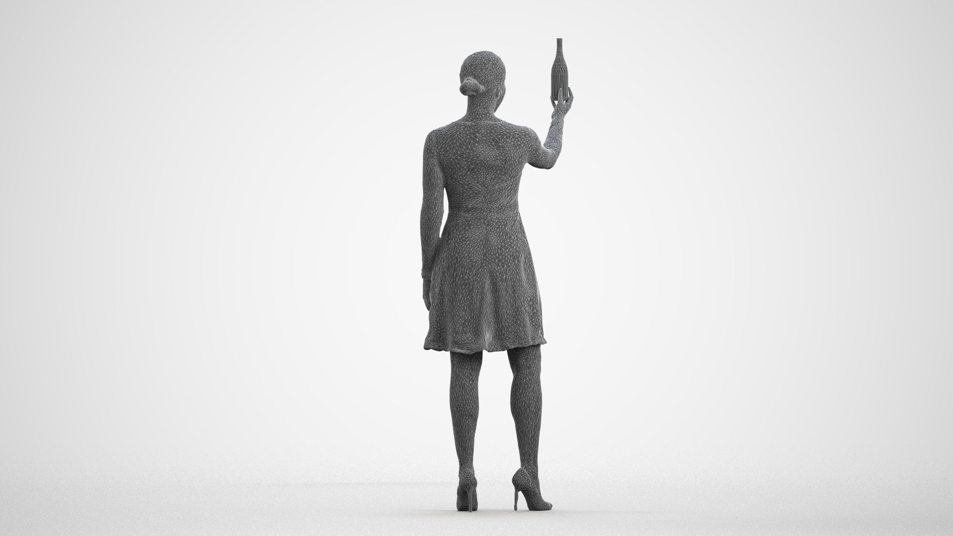 photogrammetry 3D woman casual hospitality, realistic human model archviz FBX, wireframe front view