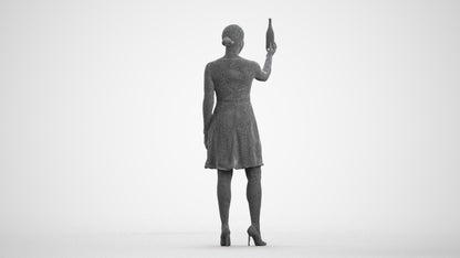 photogrammetry 3D woman casual hospitality, realistic human model archviz FBX, wireframe front view