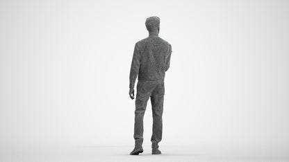 3D people model man hospitality, scanned human for 3ds Max rendering, wireframe front view