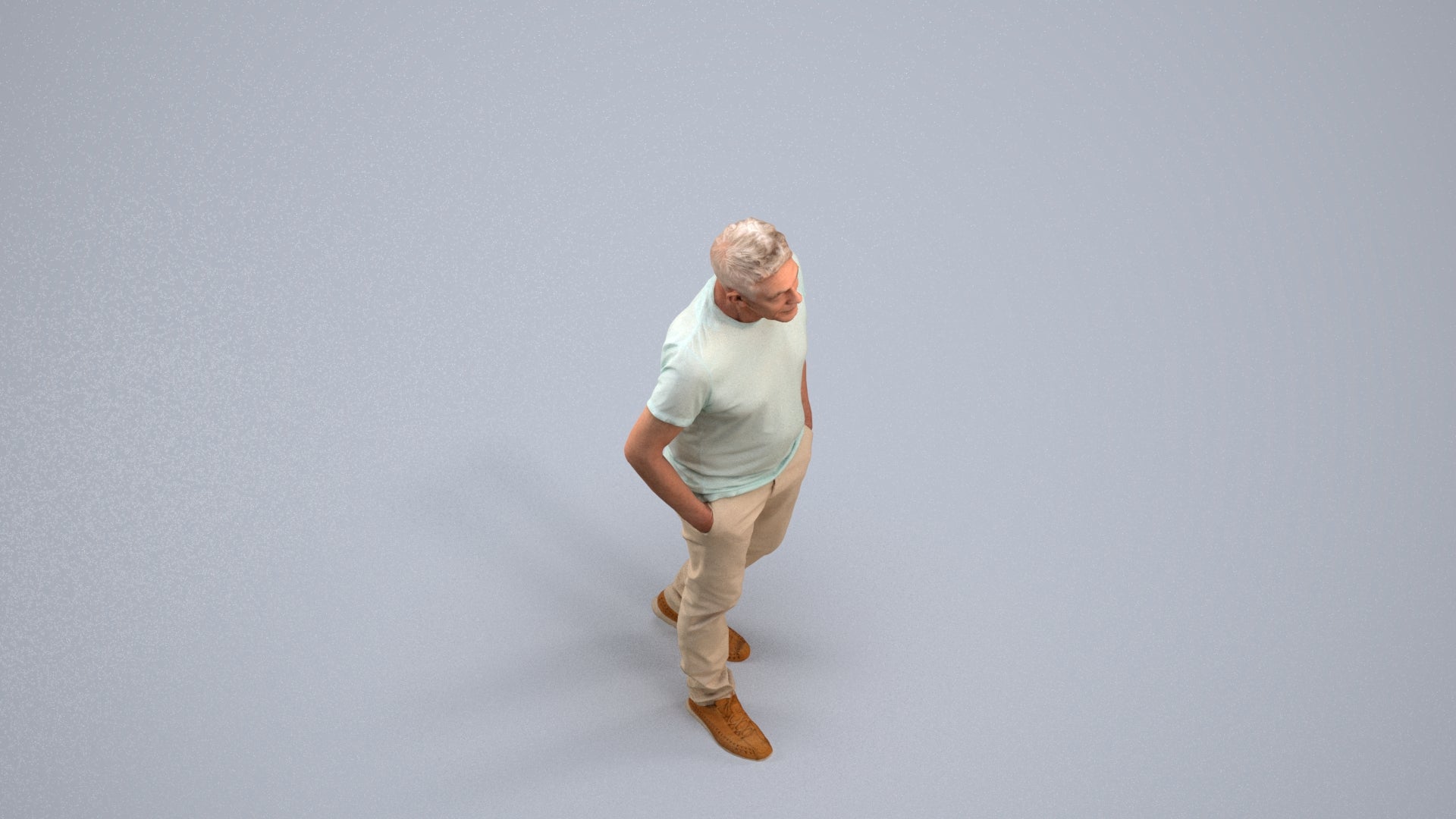 3D people model senior man casual walking, scanned human for 3ds Max rendering, back view render
