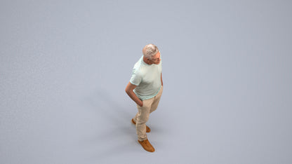 3D people model senior man casual walking, scanned human for 3ds Max rendering, back view render