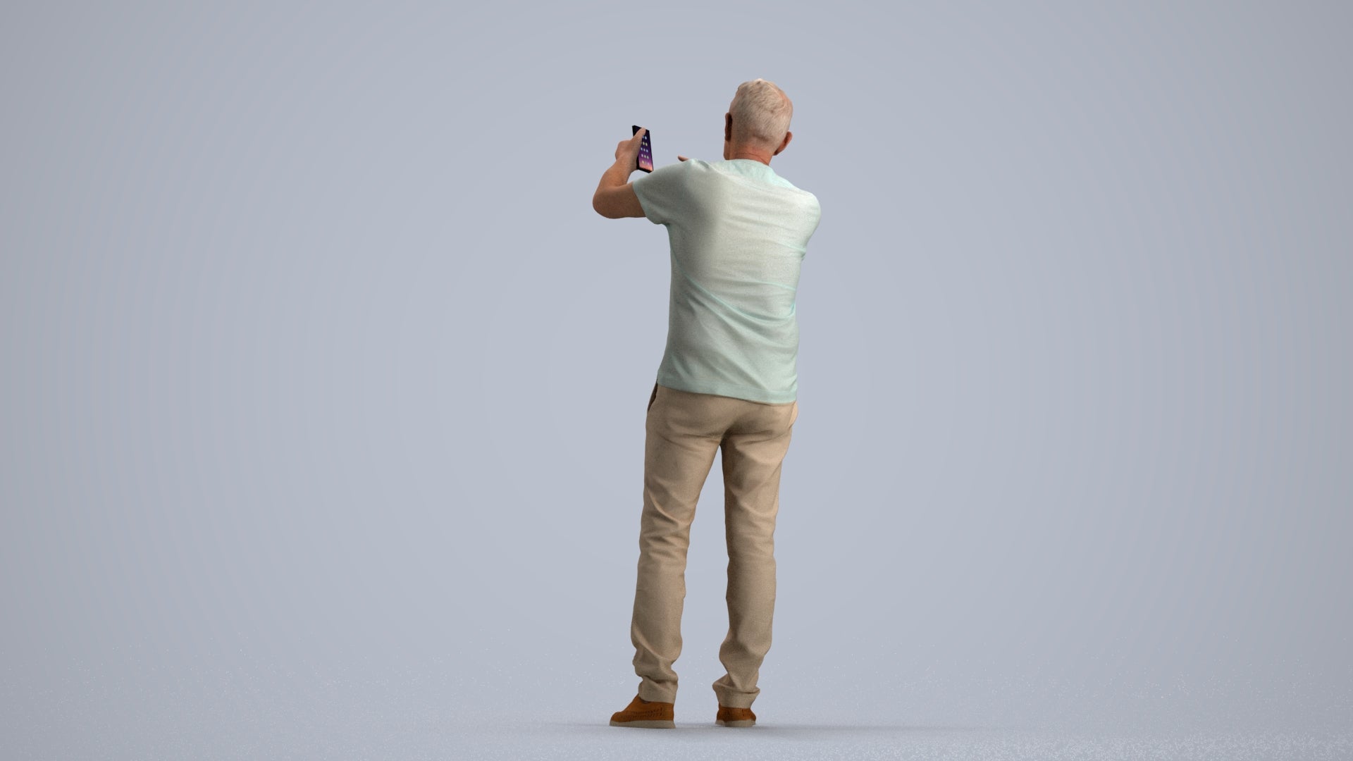 3D human model senior man casual standing, photogrammetry scanned person for archviz, front view render