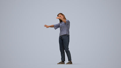 realistic 3D woman casual standing, scanned archviz people for Blender and 3ds Max, top-down view render