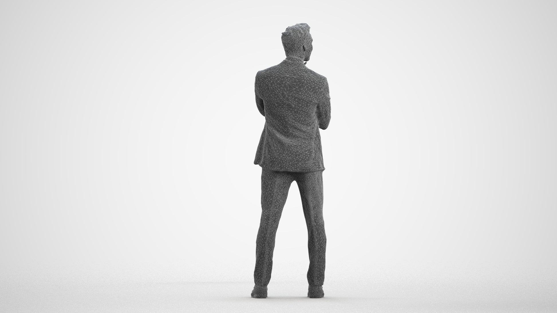 3D human model man formal business, photogrammetry scanned person for archviz, wireframe front view