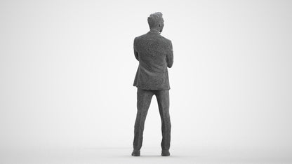 3D human model man formal business, photogrammetry scanned person for archviz, wireframe front view
