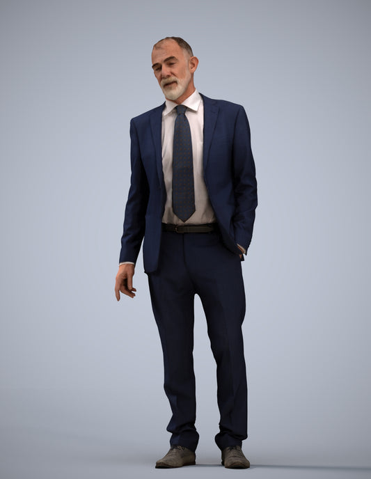 3D people model senior man business, scanned human for 3ds Max rendering
