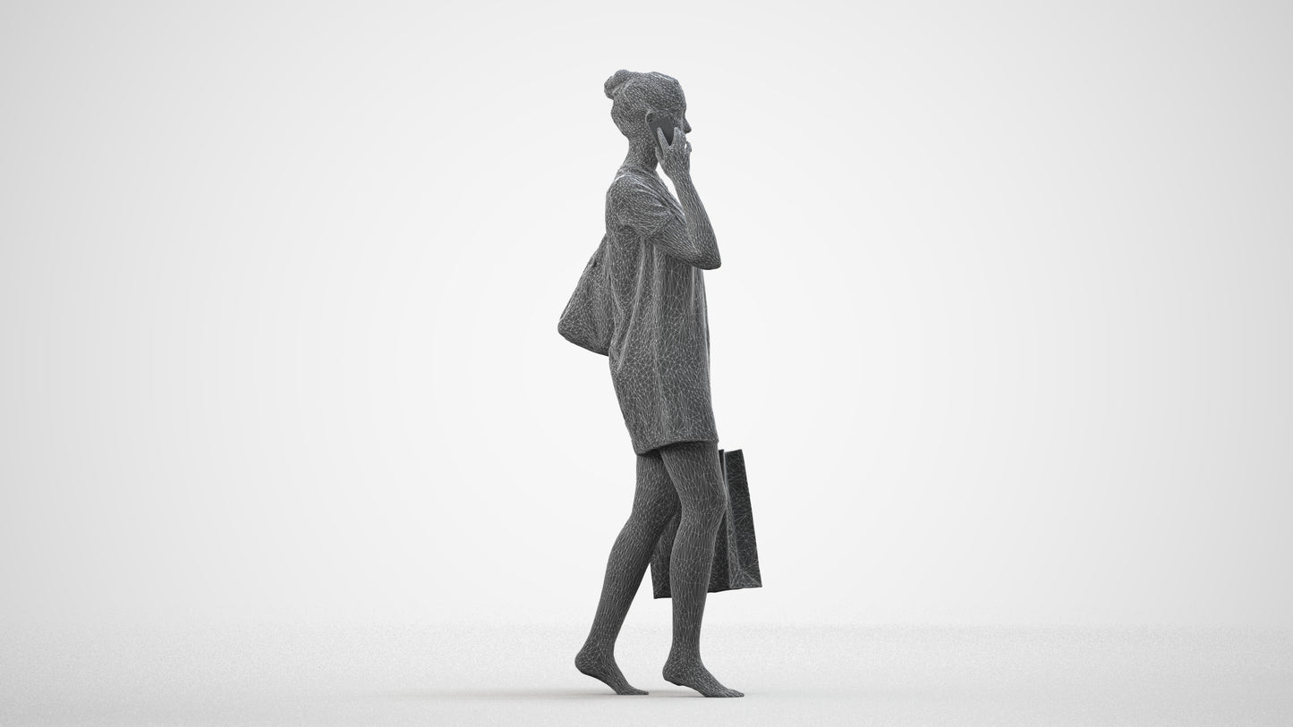 3D people model woman casual mix, scanned human for 3ds Max rendering, wireframe side view