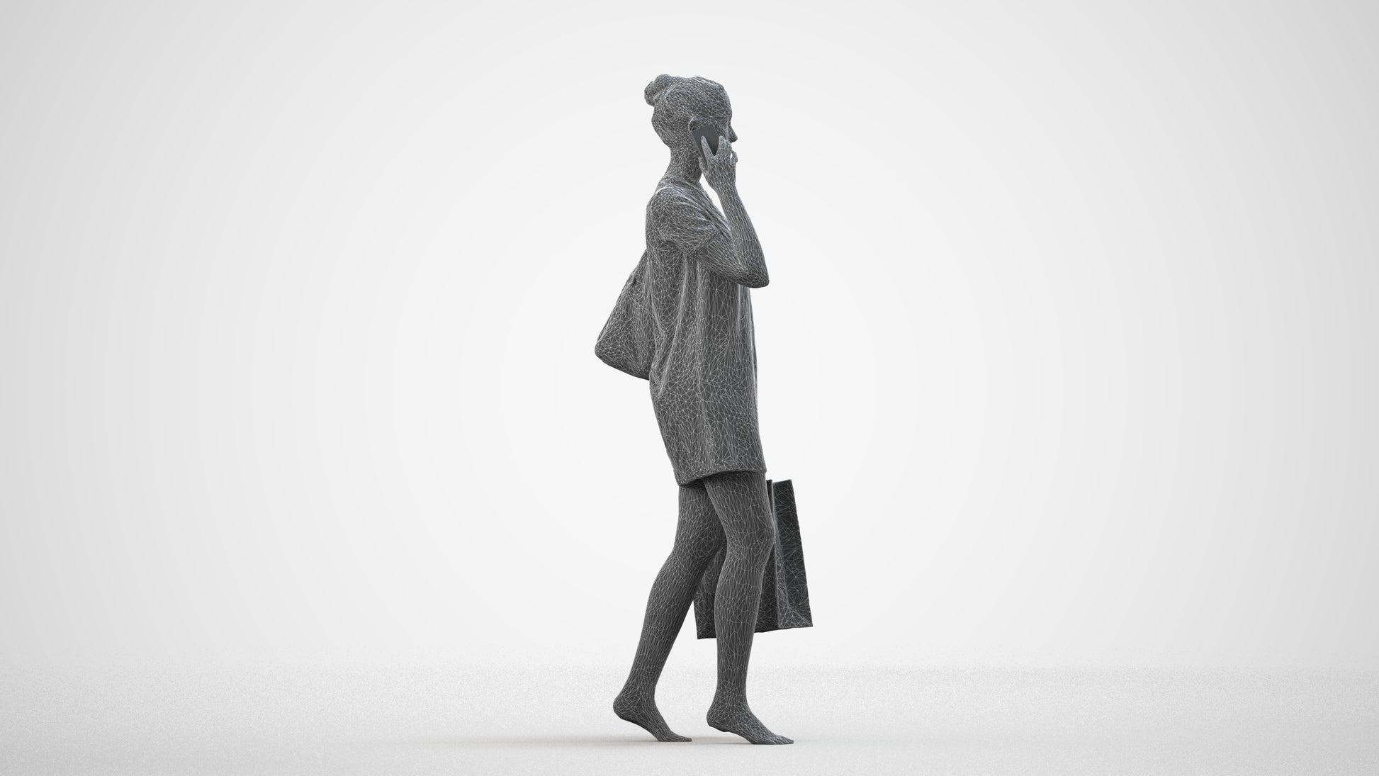 3D people model woman casual mix, scanned human for 3ds Max rendering, wireframe side view