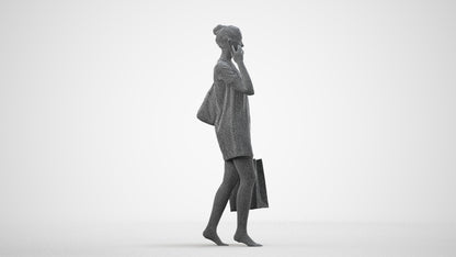 3D people model woman casual mix, scanned human for 3ds Max rendering, wireframe side view