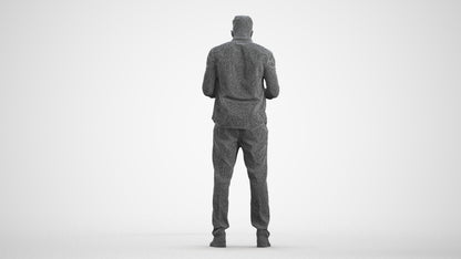 3D human model man casual standing, photogrammetry scanned person for archviz, wireframe front view