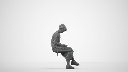photogrammetry 3D senior woman casual sitting, realistic human model archviz FBX, wireframe side view