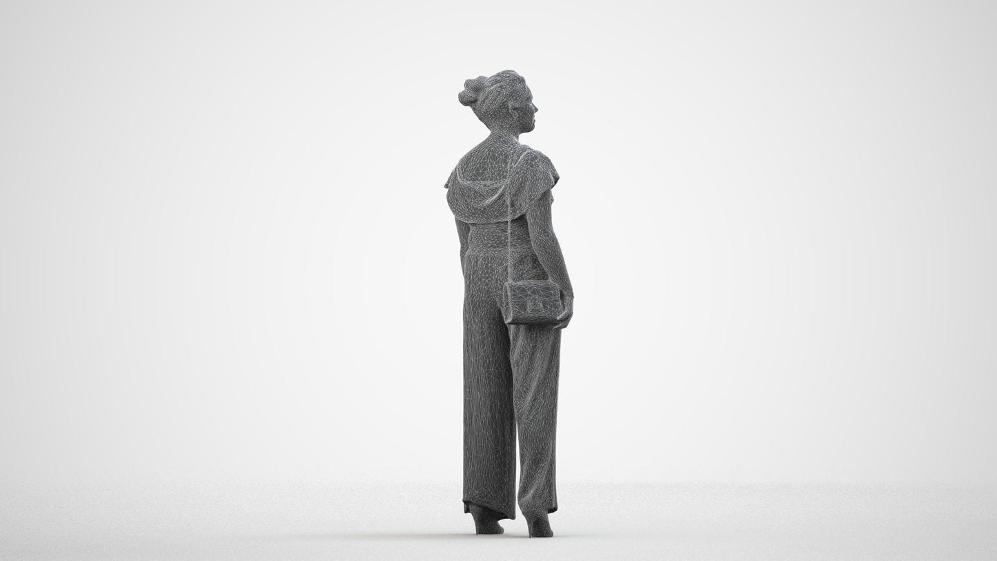 realistic 3D woman casual walking, scanned archviz people for Blender and 3ds Max, wireframe side view