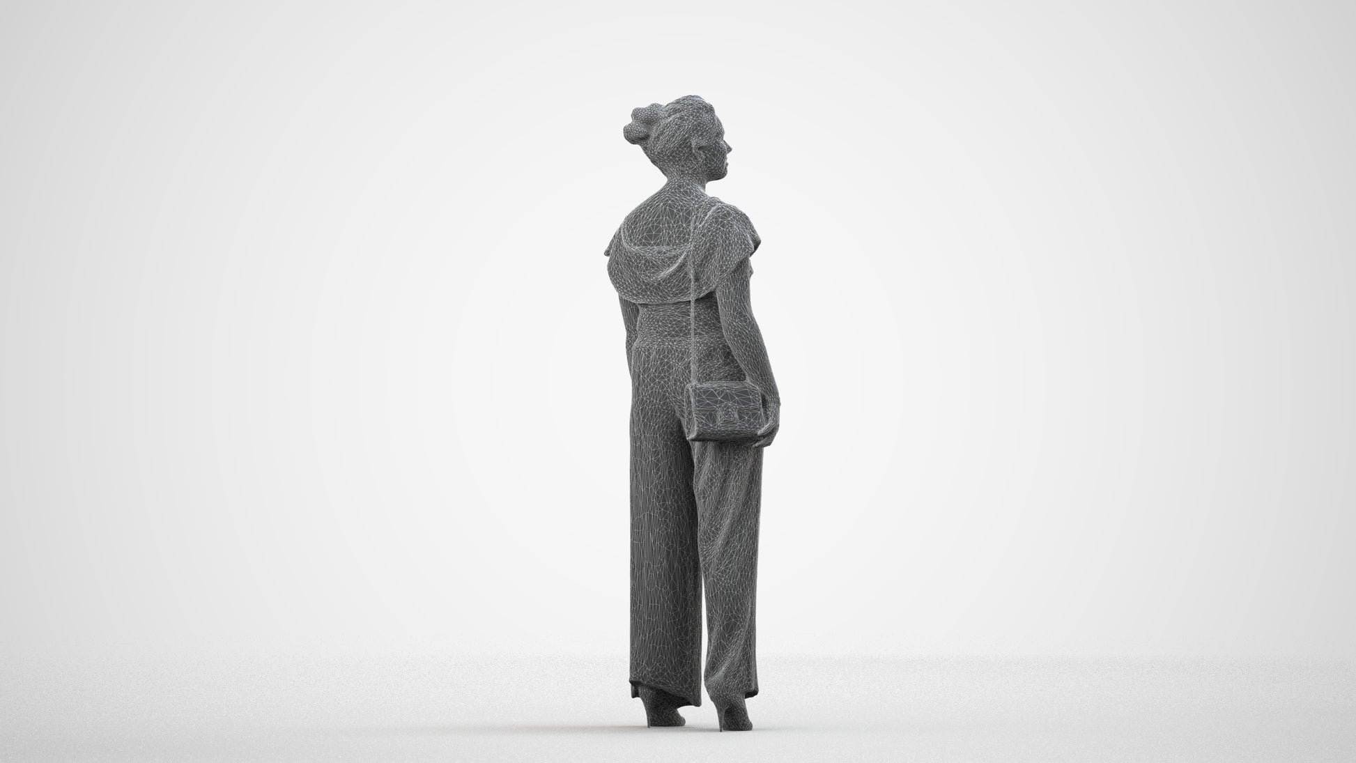 realistic 3D woman casual walking, scanned archviz people for Blender and 3ds Max, wireframe side view