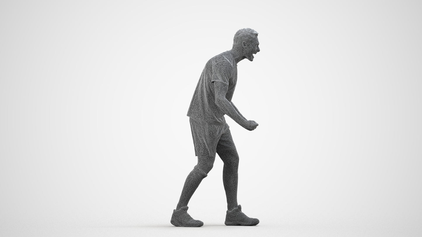 3D human model man sport, photogrammetry scanned person for archviz, wireframe side view