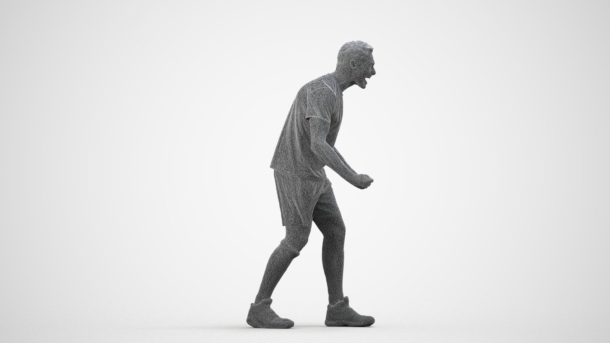 3D human model man sport, photogrammetry scanned person for archviz, wireframe side view