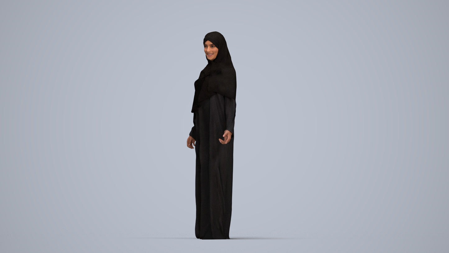 photogrammetry 3D woman standing, realistic human model archviz FBX, top-down view render