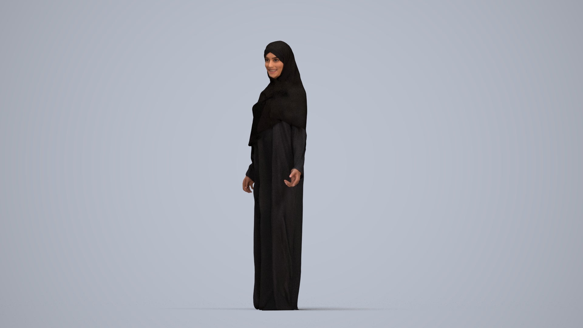 photogrammetry 3D woman standing, realistic human model archviz FBX, top-down view render