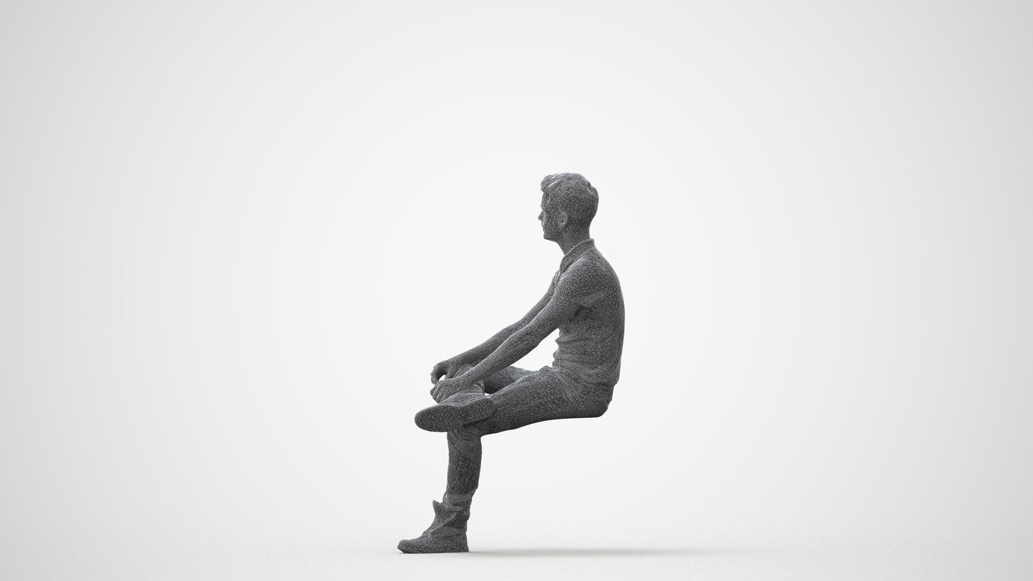 realistic 3D man casual sitting, scanned archviz people for Blender and 3ds Max, square thumbnail