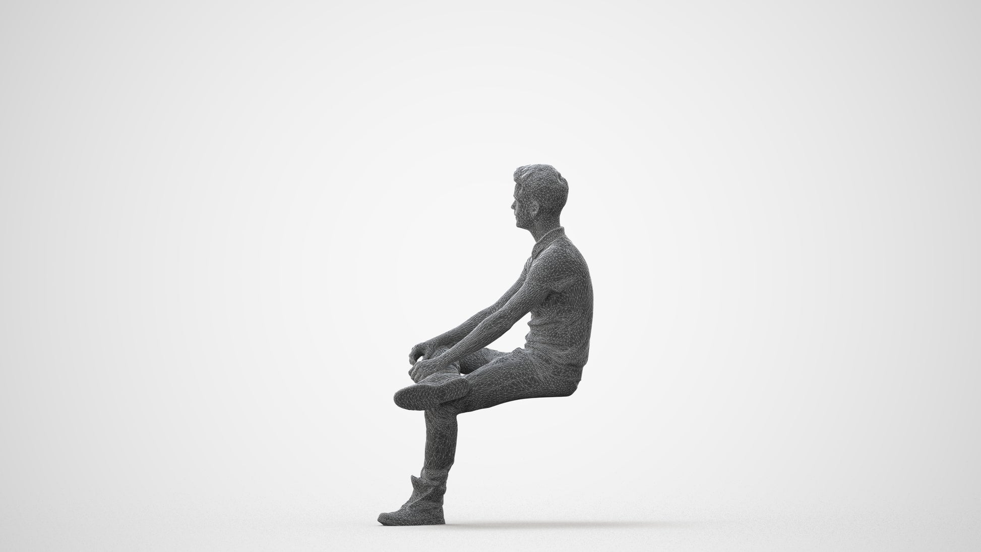 realistic 3D man casual sitting, scanned archviz people for Blender and 3ds Max, square thumbnail