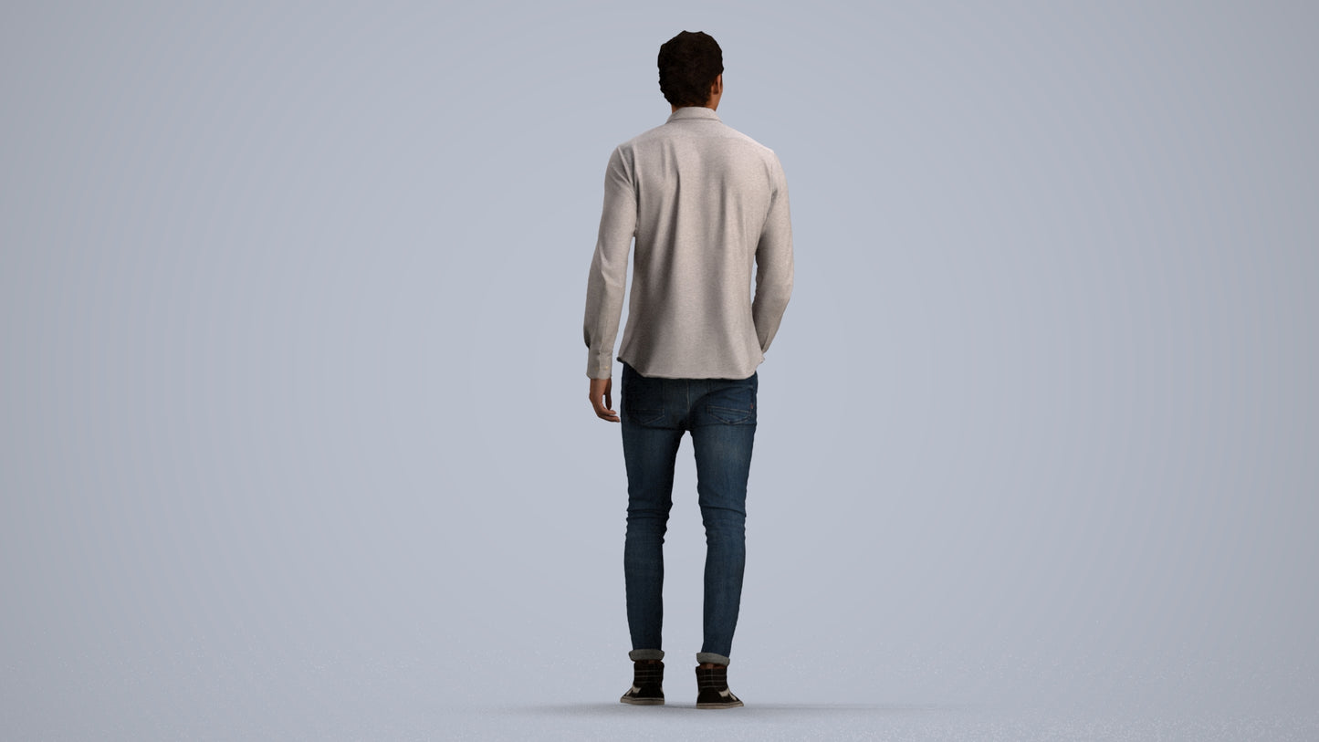 realistic 3D man casual walking, scanned archviz people for Blender and 3ds Max, front view render