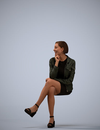 3D scanned woman sitting casual, photorealistic archviz people for Enscape and SketchUp