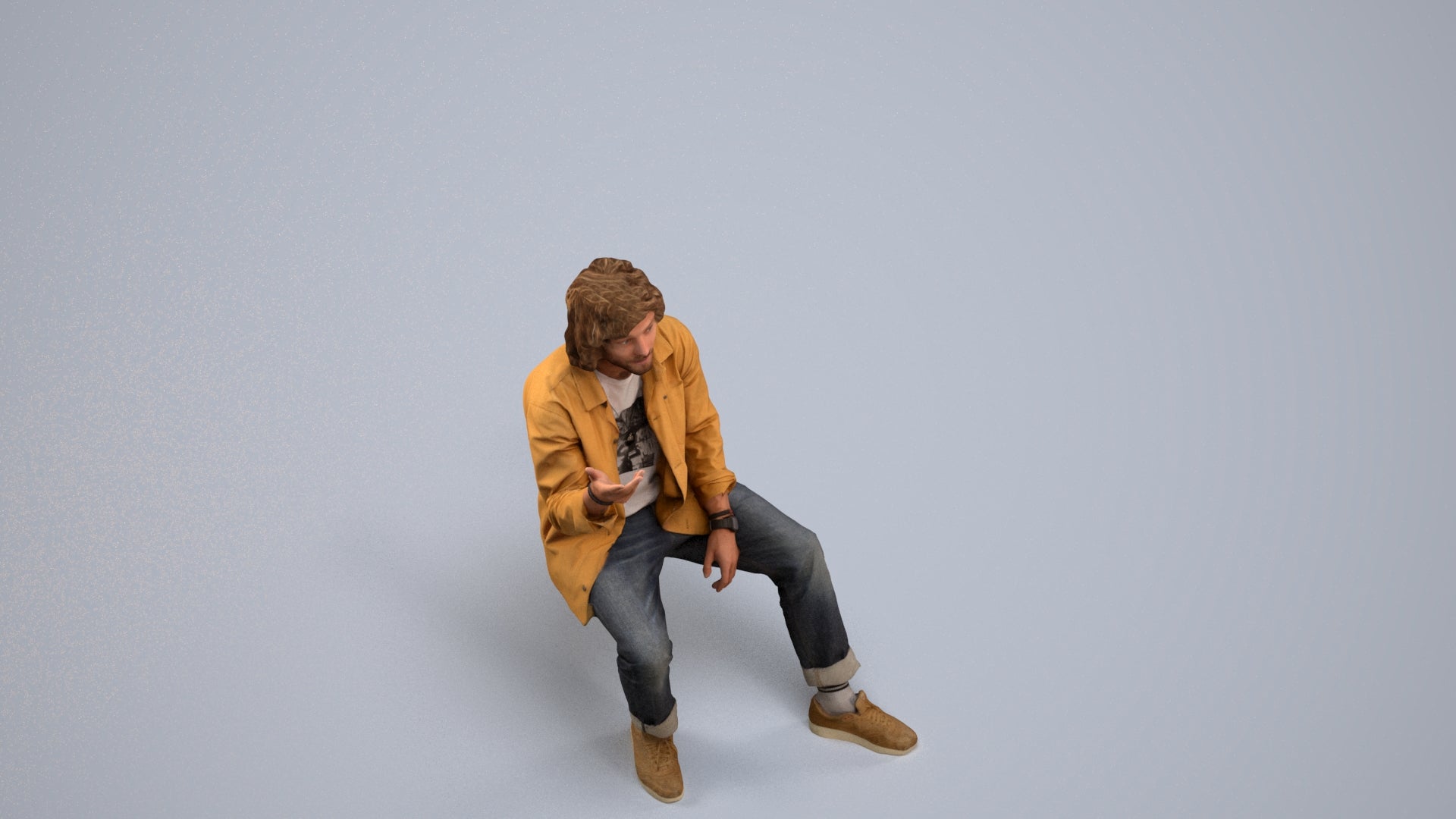 realistic 3D man casual sitting, scanned archviz people for Blender and 3ds Max, back view render
