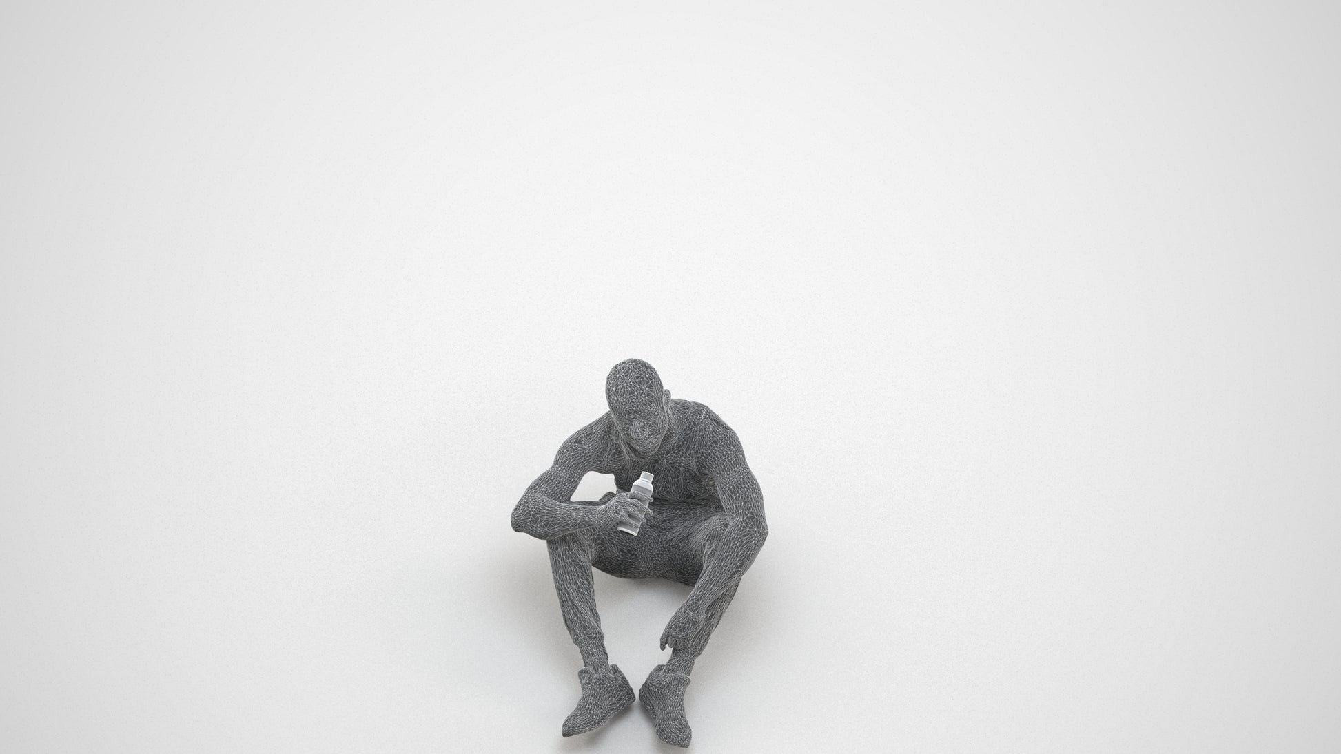 realistic 3D people man casual sitting, render-ready for V-Ray and Corona, FBX OBJ, wireframe three-quarter view