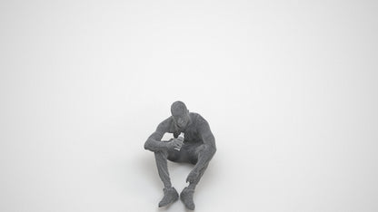 realistic 3D people man casual sitting, render-ready for V-Ray and Corona, FBX OBJ, wireframe three-quarter view