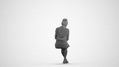 3D people model woman casual sitting, scanned human for 3ds Max rendering, wireframe front view