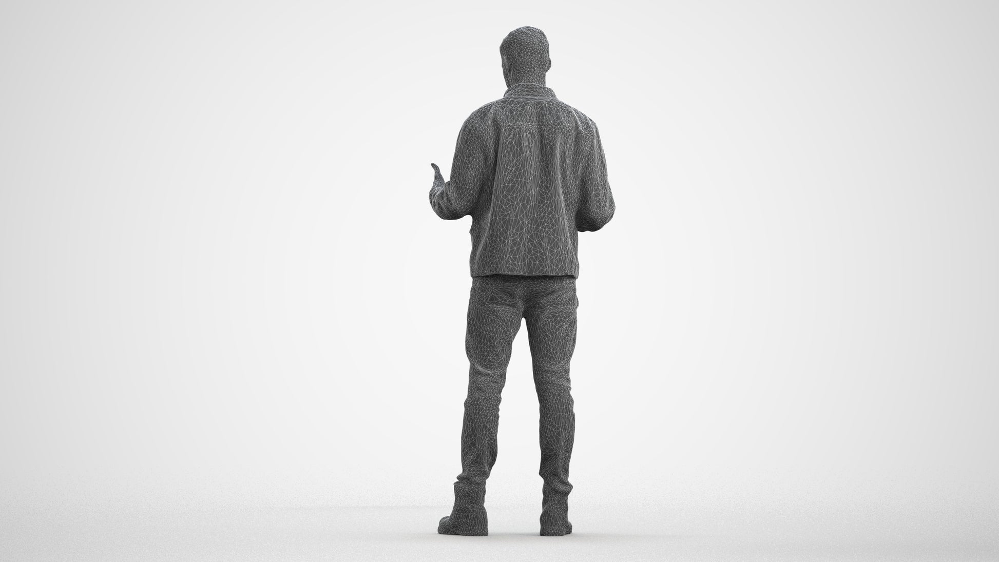 3D human model man casual standing, photogrammetry scanned person for archviz, wireframe front view