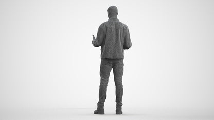 3D human model man casual standing, photogrammetry scanned person for archviz, wireframe front view