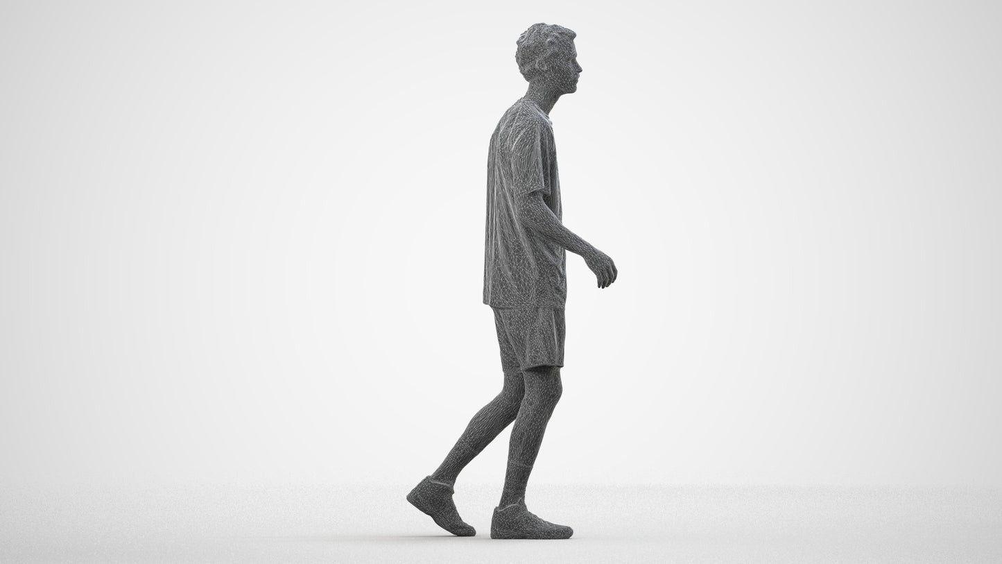 3D scanned man sport, photorealistic archviz people for Enscape and SketchUp, wireframe side view