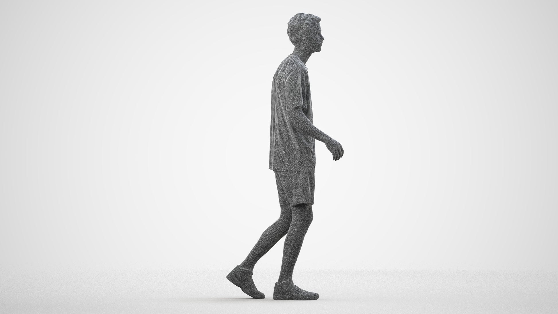 3D scanned man sport, photorealistic archviz people for Enscape and SketchUp, wireframe side view