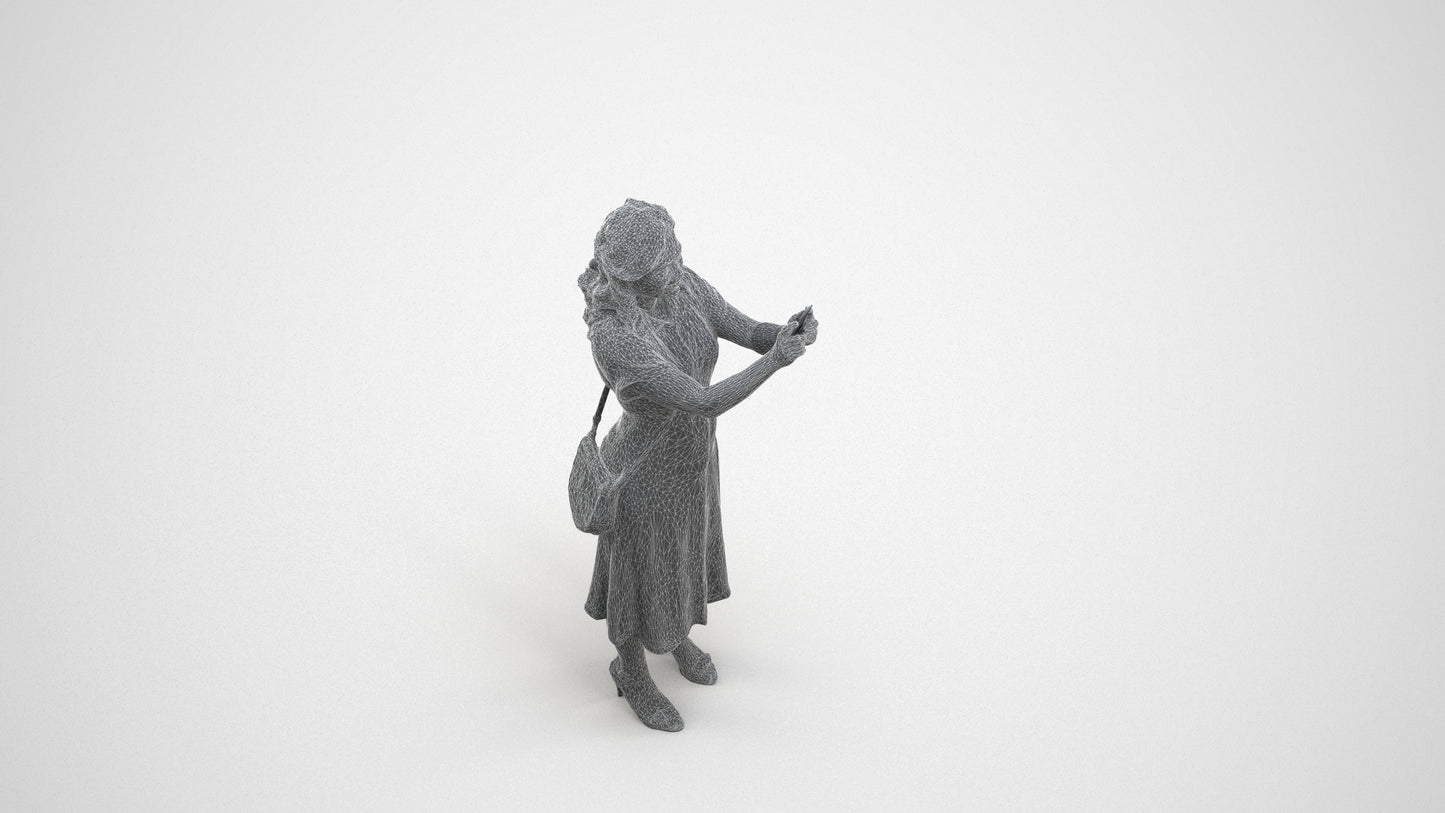 photogrammetry 3D woman casual standing, realistic human model archviz FBX, wireframe three-quarter view