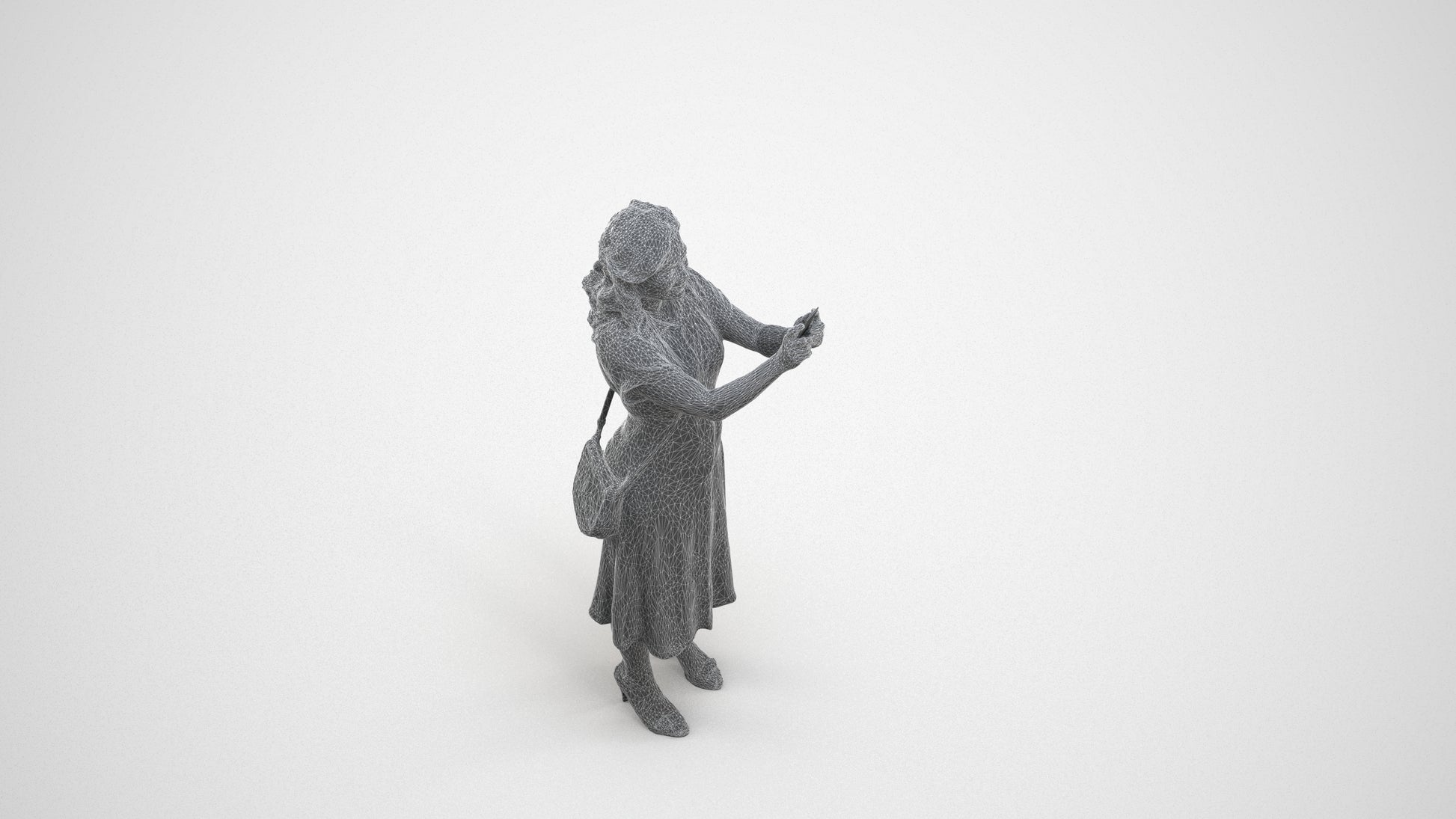 photogrammetry 3D woman casual standing, realistic human model archviz FBX, wireframe three-quarter view