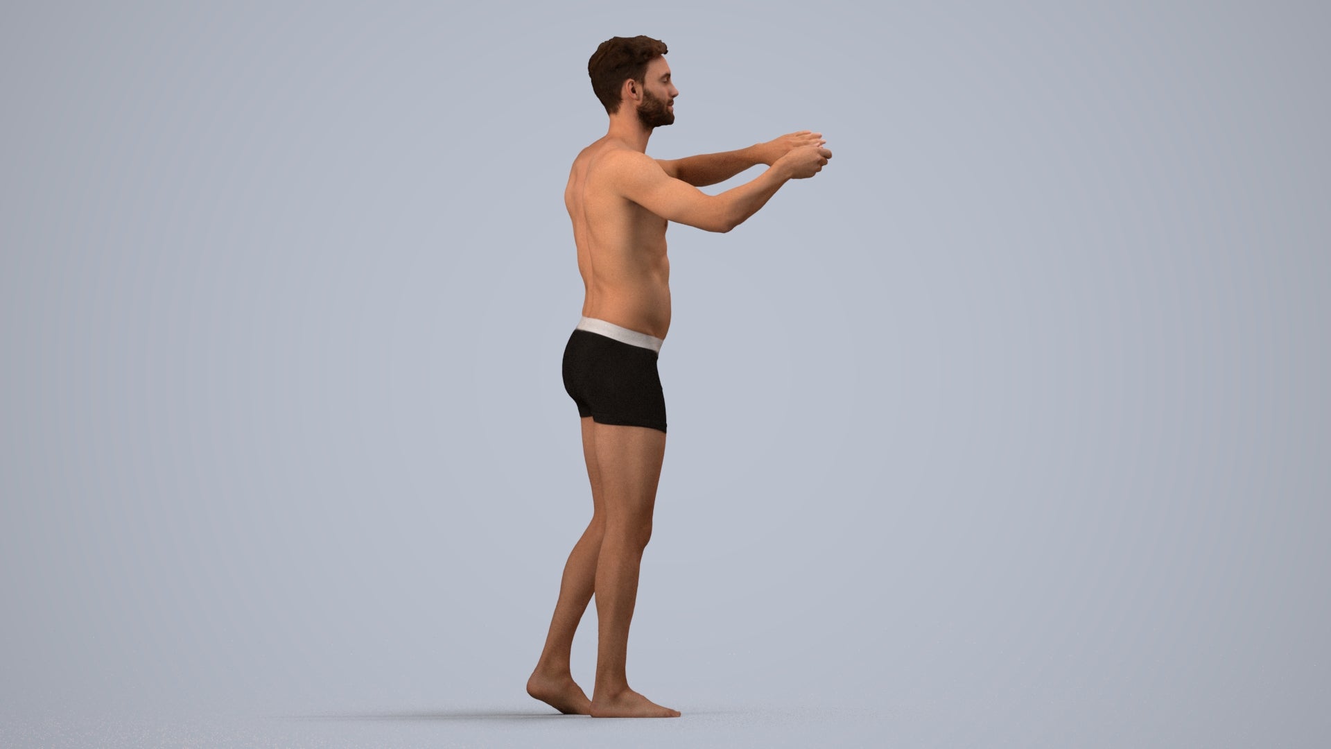 realistic 3D man bathroom, scanned archviz people for Blender and 3ds Max, side view render