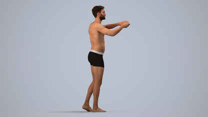 realistic 3D man bathroom, scanned archviz people for Blender and 3ds Max, side view render