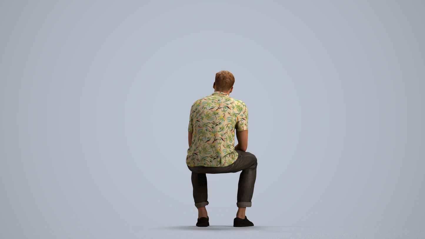 3D scanned man sitting casual, photorealistic archviz people for Enscape and SketchUp, front view render