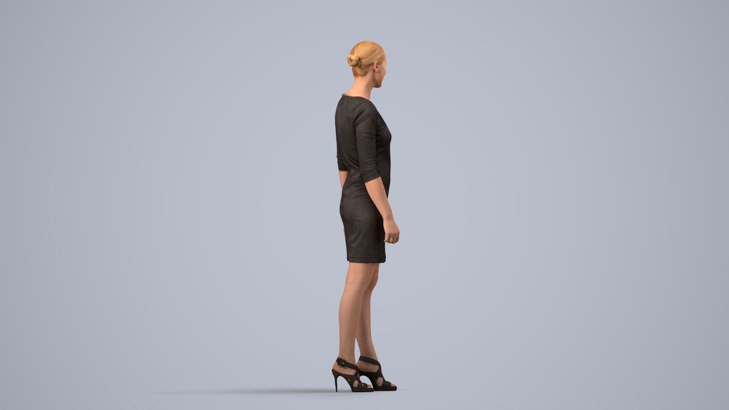 realistic 3D people woman business standing, render-ready for V-Ray and Corona, FBX OBJ, side view render