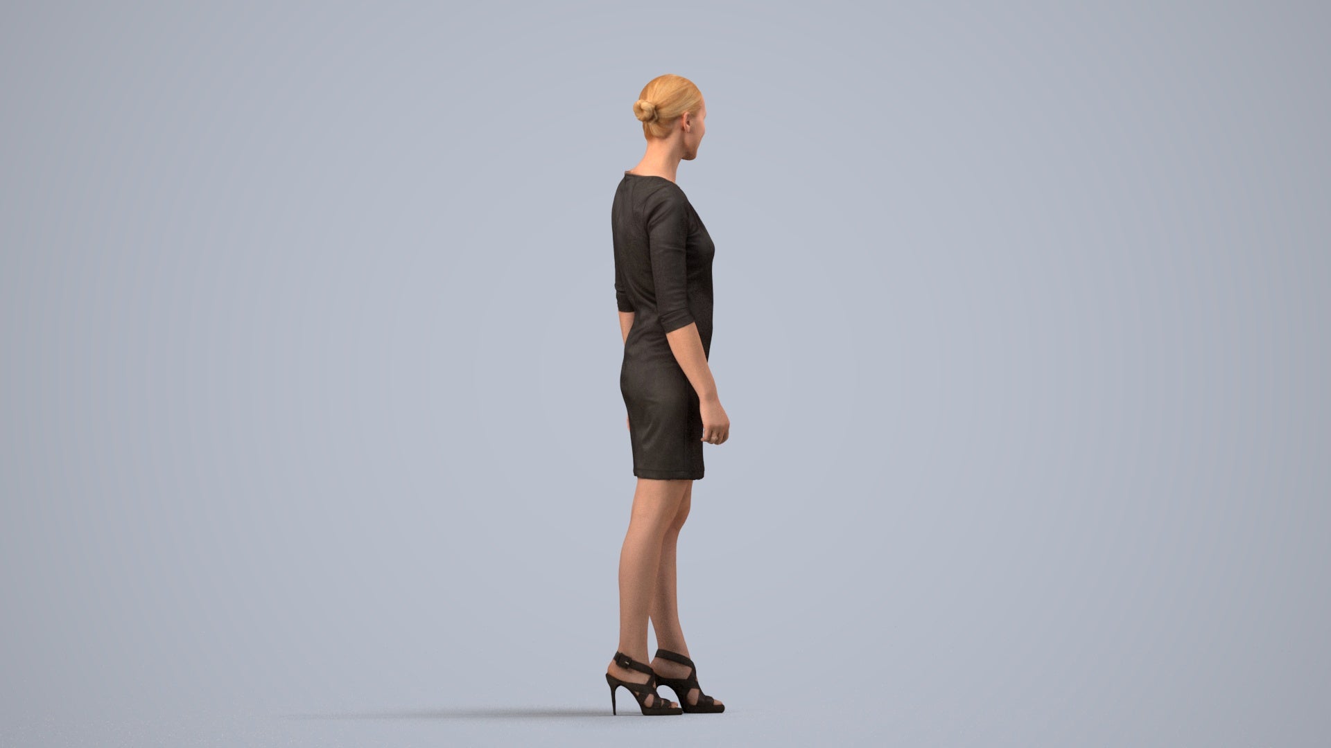 realistic 3D people woman business standing, render-ready for V-Ray and Corona, FBX OBJ, side view render