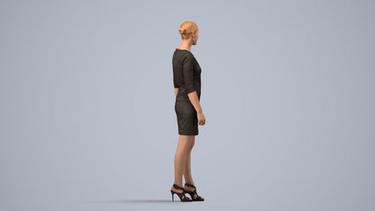 realistic 3D people woman business standing, render-ready for V-Ray and Corona, FBX OBJ, side view render