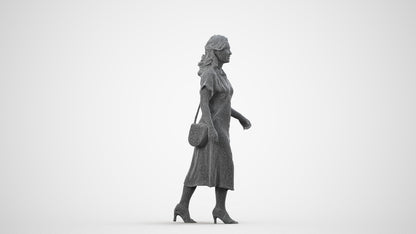 realistic 3D woman casual standing, scanned archviz people for Blender and 3ds Max, wireframe side view
