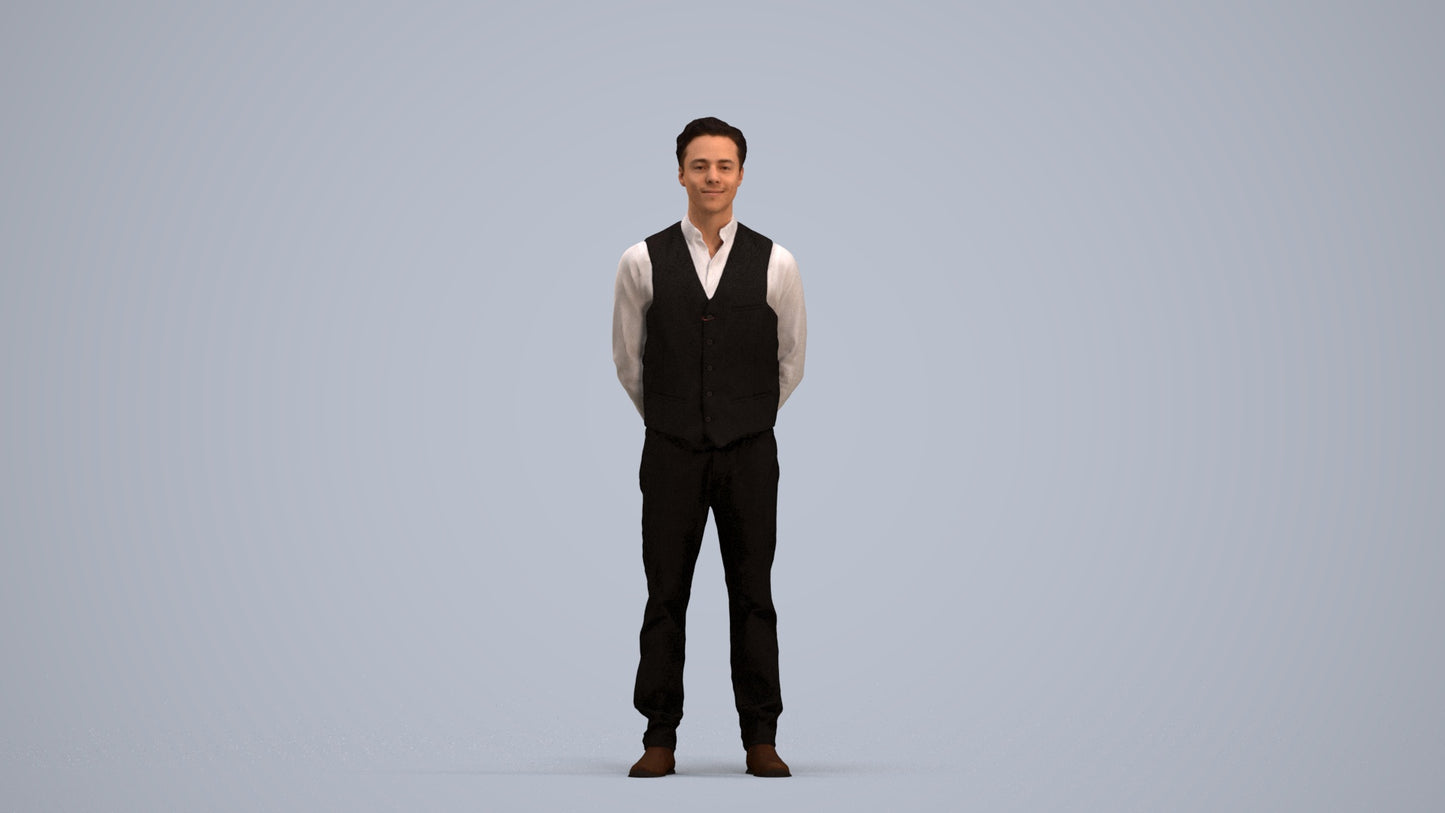 3D people model man hospitality, scanned human for 3ds Max rendering, standing pose render