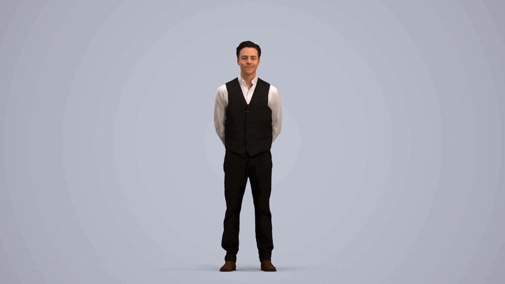 3D people model man hospitality, scanned human for 3ds Max rendering, standing pose render