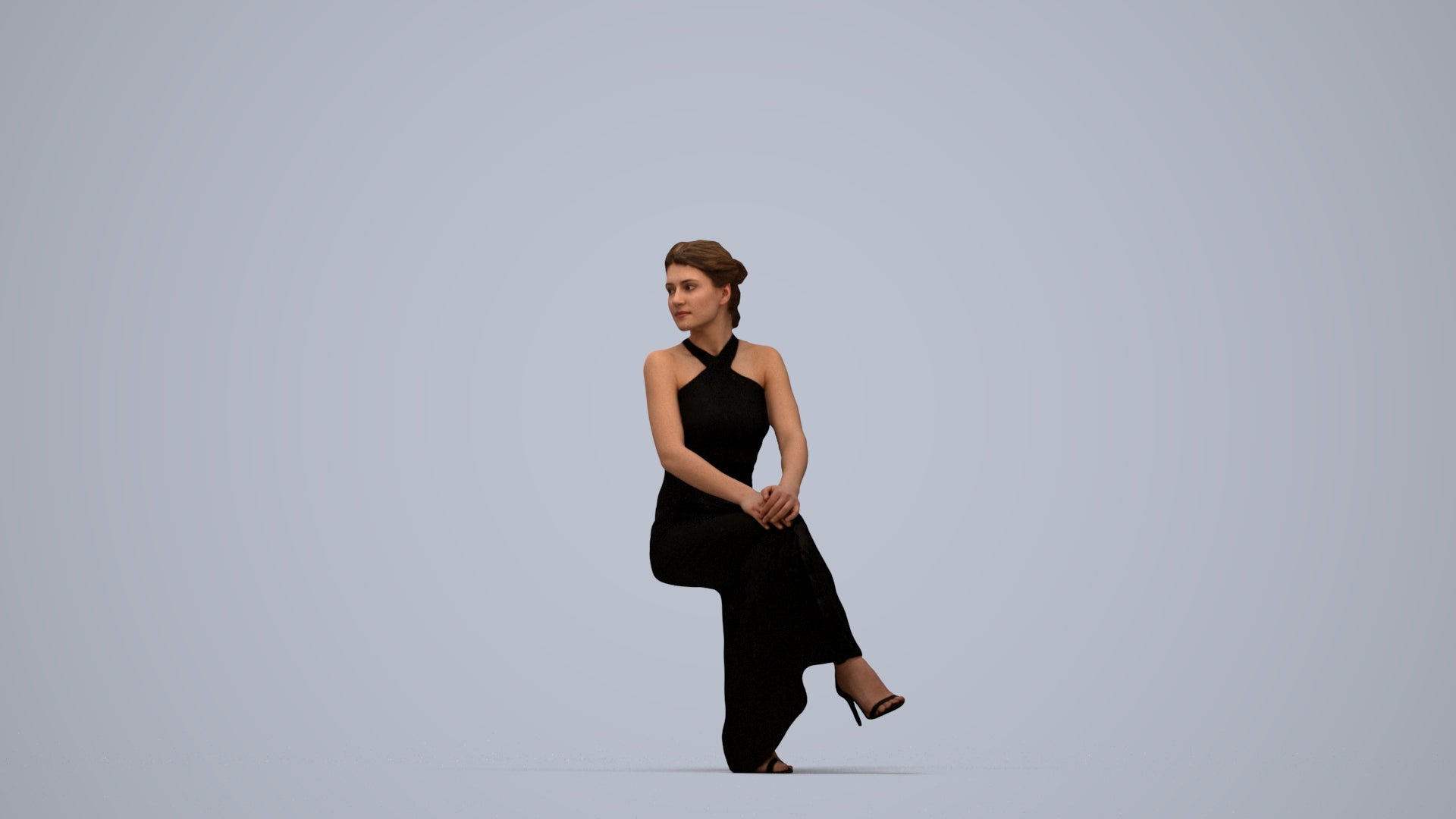 realistic 3D woman formal formalaffairs, scanned archviz people for Blender and 3ds Max, top-down view render