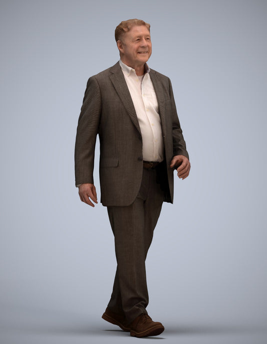 realistic 3D senior man business standing, scanned archviz people for Blender and 3ds Max