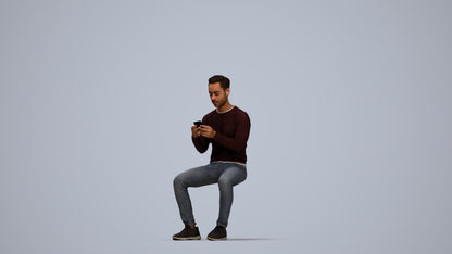 photogrammetry 3D man casual sitting, realistic human model archviz FBX, top-down view render