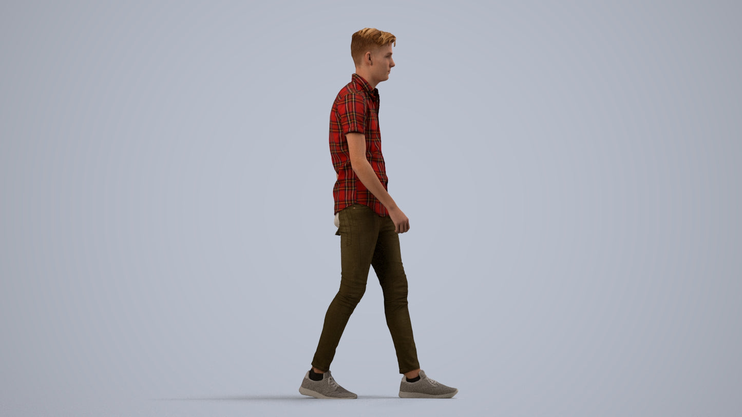 realistic 3D man casual walking, scanned archviz people for Blender and 3ds Max, side view render