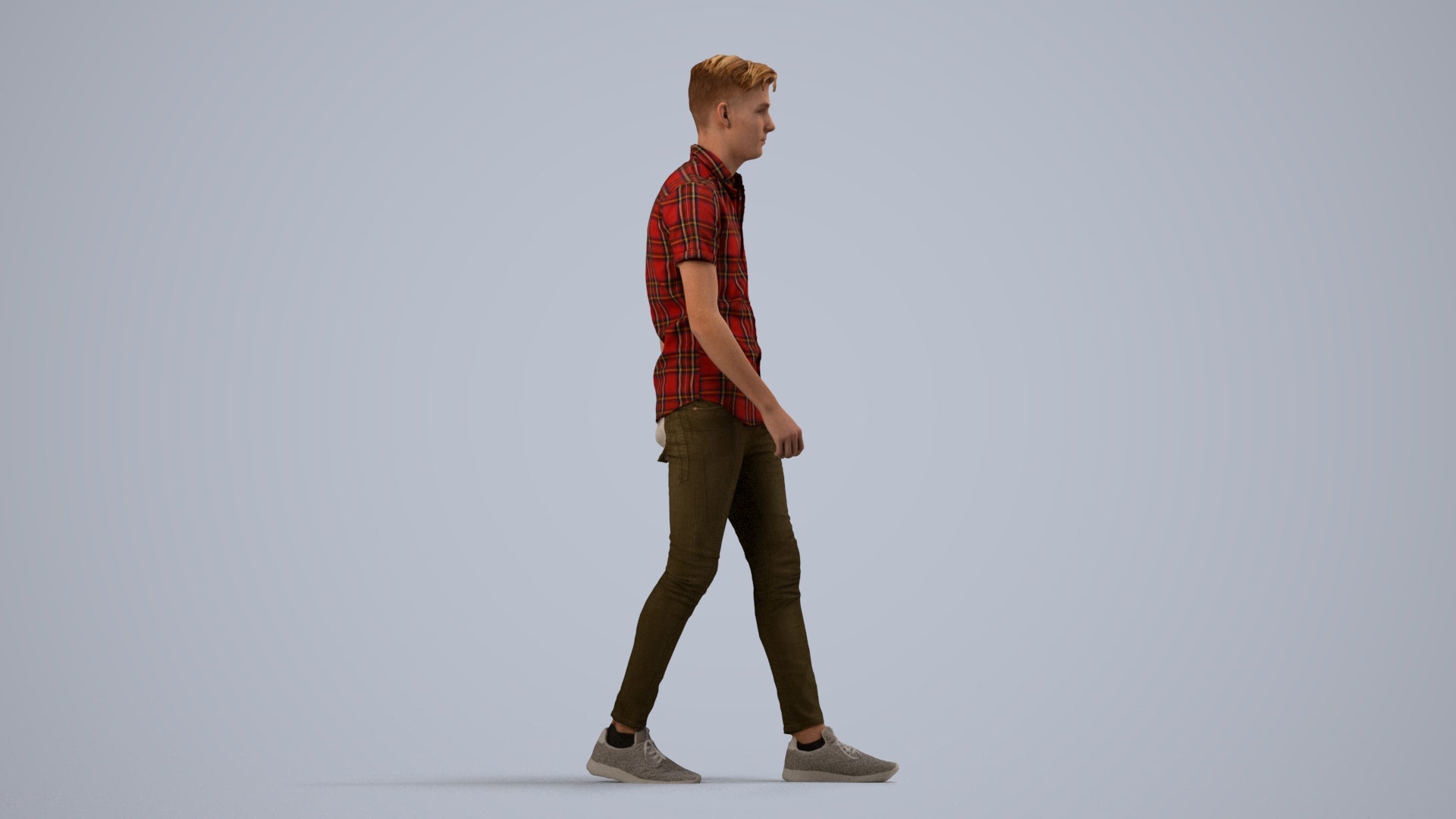 realistic 3D man casual walking, scanned archviz people for Blender and 3ds Max, side view render