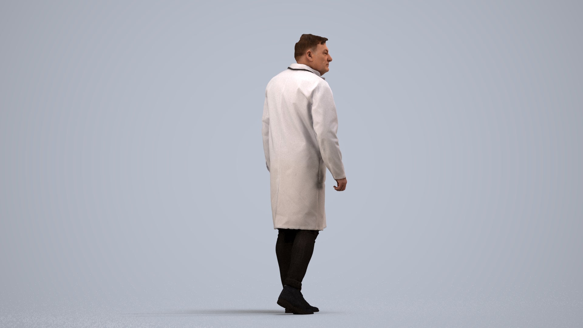 3D human model man medical, photogrammetry scanned person for archviz, side view render